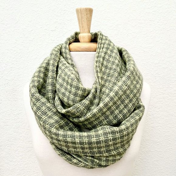 LOF Gray & Sage Grid Weave Infinity Scarf, NWT - Picture 1 of 6